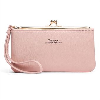 TEAYY LD-203 Vintage lange portemonnee mobiele telefoon portemonnee PU lederen Kiss Lock clutch met handriem