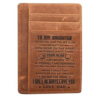 AP156 Aan mijn zoon / dochter Minimalistische portemonnee Cadeau van vader / moeder RFID-blokkerende koeienhuid lederen voorvak Card Bag