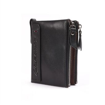 Retro Style Top-layer Cowhide Leather Card Slots Holder Purse Zipper Short Wallet