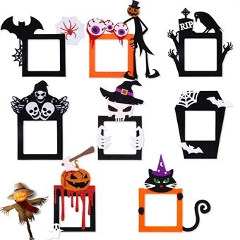 8 stuks / set Halloween Schakelsticker Vleermuis Pompom Schedel Decal Behang voor Woonkamer Slaapkamer Schakelaar