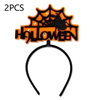 2 stuks / set LED-licht Halloween Haar Hoop Spinneweb Pompoen Gloeiende Hoofdband Party Kostuum