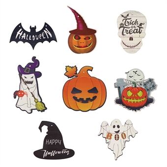 8 stuks / set Halloween houten plakjes pompoen spook schedel banner hangende versiering hanger