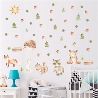 Schattige Beer Fox Muurstickers Jungle Dieren Muur Decors voor Kids , Slaapkamer, Speelkamer (zonder EN71 Certificering)