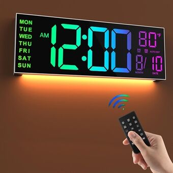 PH-01 8 RGB Kleuren Dual Alarm Grote Digitale Muurklok met Afstandsbediening Thermometer voor Woonkamer