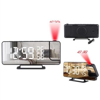 TS-9210 Spiegeloppervlak Instelbare helderheid LED Digitale klok Tijdprojectie FM-radio Temperatuur Vochtigheid Display Wekker met USB-uitgangsfunctie