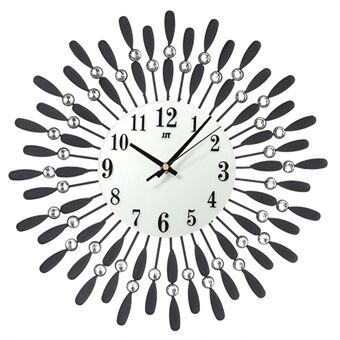 JT1301A 38x38cm Wrought Iron Wall Clock Creative Round Silent Metal Clock with Rhinestone Flower Decorated for Living Room Bedroom