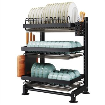 006-WDJ-6790-3BK 3-Tier Afwasrek met Uitlekbak / Bestekhouder Afwasrek voor Keukenblad