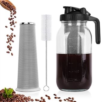 64oz Cold Brew Koffiezetapparaat Soda-Kalkglas Brede Mond Mason Jar met Filter (BPA Vrij, Geen FDA)