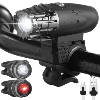 USB Oplaadbare LED Bright Bike Front Light + 2 Achterlichten Set