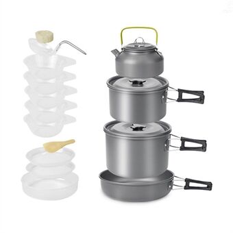 AOTU DS-508 Aluminium Camping Kookgerei Set Outdoor Picknick Kokende Pot 0.8L Theepot Kit (BPA-vrij, Geen FDA Gecertificeerd)