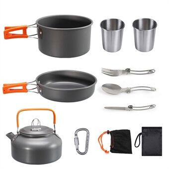 AOTU NB6803-14 Outdoor Camping Kookgerei Set voor 2-3 Personen Draagbare Picknickhandvat Pan Pot met Kopjes (Geen FDA, BPA-vrij)