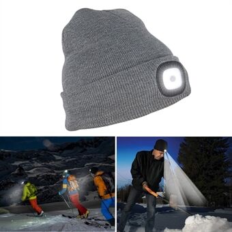 Unisex Rechargeable 4 LED Knitted Beanie Hat for Camping, Fishing, etc.