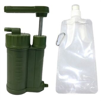 QJ-A7 Nood Survival Waterfilter Buitenshuis Waterzuiveraar + 480 ml Waterzak (Geen FDA, BPA-vrij)