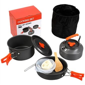 HALIN HK310 Picknickpot + koekenpan + theepot Keukengerei set met kookaccessoires Gereedschap voor wandelen, buitenvissen (geen FDA certificaat, BPA-vrij)