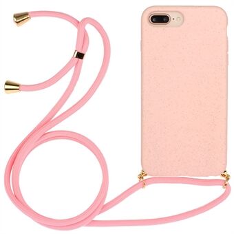 Voor iPhone 6 Plus/6s Plus/7 Plus/8 Plus 5.5-inch Natuurlijke Tarwe Stro Zachte TPU Telefoonhoes met Verstelbare Band