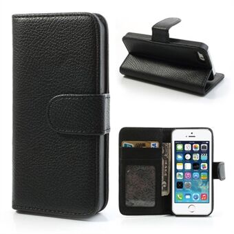 Litchi Skin lederen kaarthouder met Stand voor iPhone 5 / iPhone 5S / iPhone SE 2013