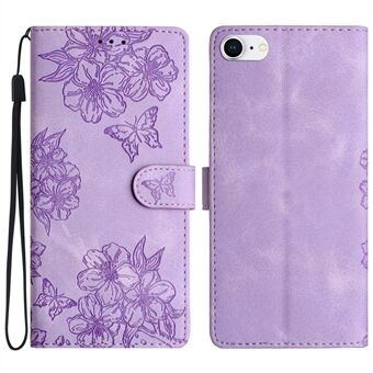 Voor iPhone 6 / 6s / 7 / 8 4.7 inch / SE (2020) / SE (2022) hoesje met Sakura Butterfly opdruk, lederen portemonnee-standaard telefoonhoesje.