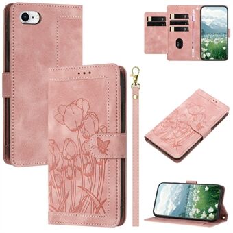 Leren Hoesje voor iPhone SE (2022) / SE (2020) / 8 / 7 / 6s / 6 Tulpen Telefoonhoesje met 5 Kaartsleuven Portemonnee