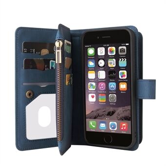 Skin-touch Voel PU Lederen Handtas Rits Cover Stand Kaarthouder Slots Schokbestendige flip case met riem voor iPhone 6/7/8 4.7 inch