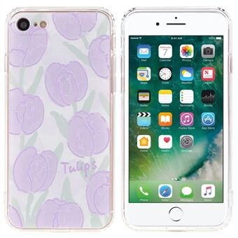 Voor iPhone7 / 8 / SE (2e generatie) Beschermende telefoonhoes Scratch schokbestendige telefoonhoes met tulp reliëfpatroon