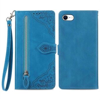 Voor iPhone 6/6s/7/8 4,7 inch/SE (2020)/SE (2022) Bloem bedrukt PU lederen tas Portemonnee Stand Telefoon Cover met ritsvak