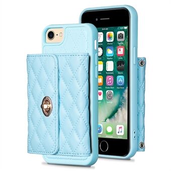 BF21-Style voor iPhone 6 / iPhone 6S / iPhone 7 / iPhone 8 / iPhone SE 2020/2022, telefoon beschermhoes lange riem PU-leer + TPU-hoes met kaarttas standaard