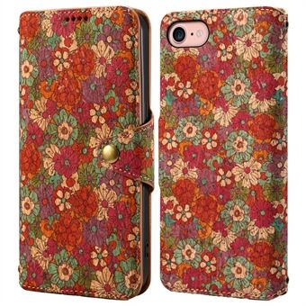 Voor iPhone 7 / 8 4.7 inch / SE (2020) Leren Hoesje met Bloemenprint en standaard, schokbestendige portemonnee telefoonhoes.