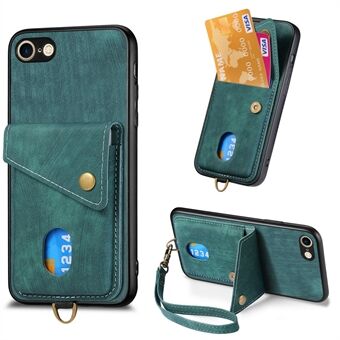 D1 Voor iPhone 7 / 8 / SE (2020) / SE (2022) Kickstand Hoesje met Kaarthouder Retro PU+TPU Telefooncover