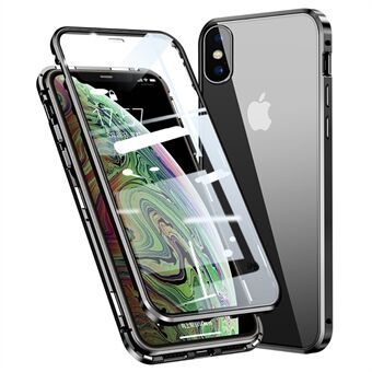 Magnetische installatie metalen frame + gehard glas volledig dekkend telefoonhoesje voor iPhone X/XS 5.8 inch