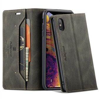 AUTSPACE A01-serie voor iPhone X / XS RFID-blokkerende magnetische sluiting, retro mat PU-leer + TPU- Stand Flip Cover