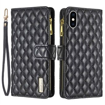 BINFEN COLOR BF Style-15 voor iPhone X / XS 5,8 inch Volledige bescherming Telefoonhoes Stand Portemonnee Mat PU-leer Rhombus Bedrukte schaal met ritsvak