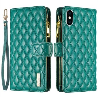 BINFEN COLOR BF Style-15 voor iPhone X / XS 5,8 inch Volledige bescherming Telefoonhoes Stand Portemonnee Mat PU-leer Rhombus Bedrukte schaal met ritsvak