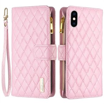 BINFEN COLOR BF Style-15 voor iPhone X / XS 5,8 inch Volledige bescherming Telefoonhoes Stand Portemonnee Mat PU-leer Rhombus Bedrukte schaal met ritsvak