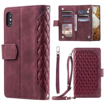 Rhombus Texture Phone Case voor iPhone X / XS 5,8 inch, 005-stijl Meerdere kaartsleuven Ritsvak PU-lederen hoes met schouderriem en draagriem