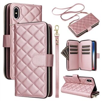 Voor iPhone X / XS hoesje met band Crossbody Leren Telefoonhoesje Ruitjespatroon