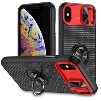 Voor iPhone X / XS 5,8 inch Ring standaard telefoonhoes pc + TPU-beschermhoes met schuifcamerabescherming