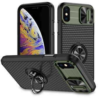 Voor iPhone X / XS 5,8 inch Ring standaard telefoonhoes pc + TPU-beschermhoes met schuifcamerabescherming