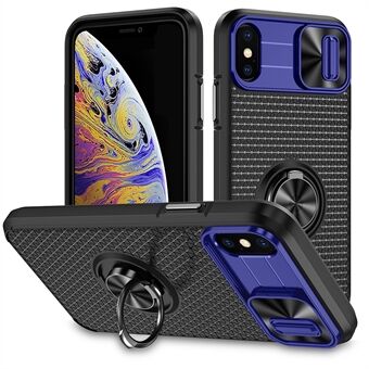 Voor iPhone X / XS 5,8 inch Ring standaard telefoonhoes pc + TPU-beschermhoes met schuifcamerabescherming