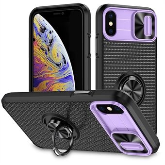 Voor iPhone X / XS 5,8 inch Ring standaard telefoonhoes pc + TPU-beschermhoes met schuifcamerabescherming