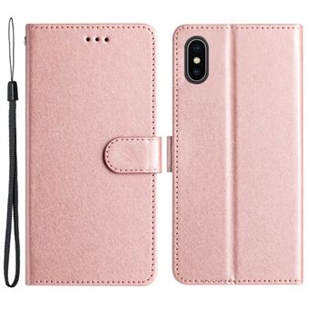 PU-leren hoesje voor iPhone X / XS Zijdetextuur Telefoonhoes Stand met polsband