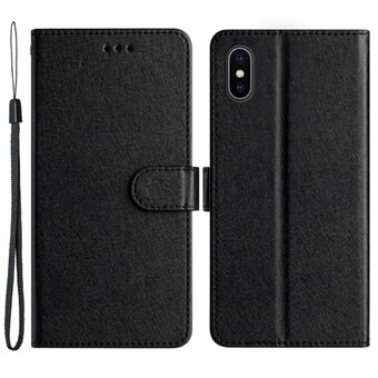 PU-leren hoesje voor iPhone X / XS Zijdetextuur Telefoonhoes Stand met polsband