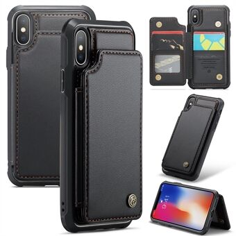 CASEME C22-serie voor iPhone X / XS hoesje met 4 kaartsleuven, litchi textuur en ingebouwde standaard.