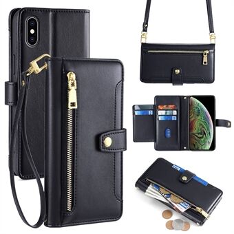 Voor iPhone XS 5.8 inch / X hoesje met magnetische ritssluiting en een crossbody schouderriem.