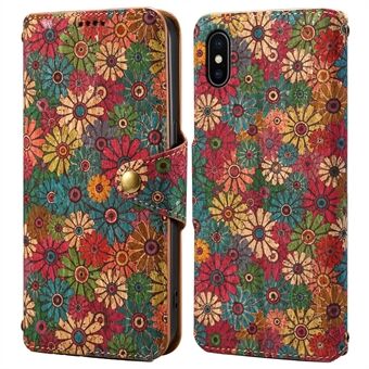 Voor iPhone X / XS hoesje van leer met portemonnee en seizoensbloemenprint.