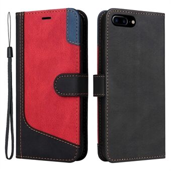 Voor iPhone 7 Plus 5.5 inch/8 Plus 5.5 inch Tri-color Splicing PU Lederen Telefoon Case Portemonnee Stand Innerlijke TPU Shell met Riem