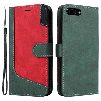 Voor iPhone 7 Plus 5.5 inch/8 Plus 5.5 inch Tri-color Splicing PU Lederen Telefoon Case Portemonnee Stand Innerlijke TPU Shell met Riem