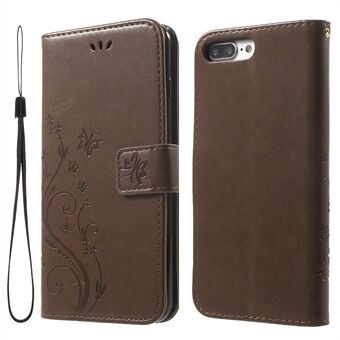 Imprinted Butterfly Leather Wallet Cover with Wrist Strap for iPhone 8 Plus / 7 Plus 5.5 inch