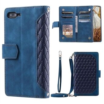 Voor iPhone 7 Plus /8 Plus 5.5 inch 005 Stijl Rhombus Lederen Ruit Textuur Cover Meerdere Kaartsleuven Telefoon Case met Schouderriem en Handriem