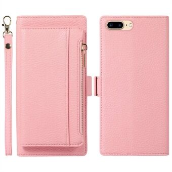 Voor iPhone 6 Plus /6s Plus /7 Plus /8 Plus 5.5 inch Afneembare Magnetische Rits Portemonnee Case Litchi Textuur PU Lederen Folio Stand Telefoon Cover met Riem