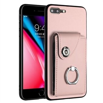 YB Lederen Coating Serie-7 voor iPhone 7 Plus / 8 Plus Hoesje PU Lederen+TPU Ring Kickstand Cover